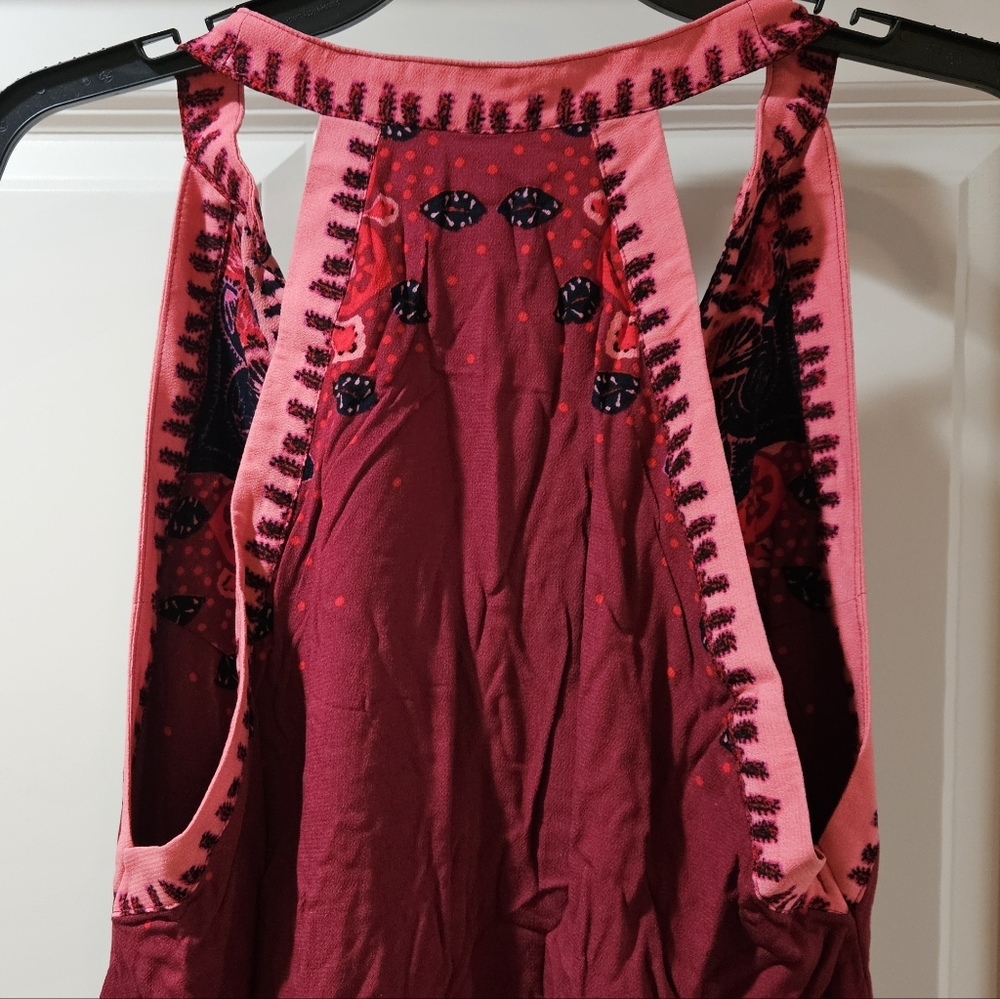 Free People Steal The Sun Halter Mini Dress Ruffle Hem Cutout Swingy Red Md NWT - Picture 7 of 16